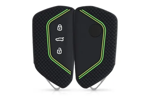 kwmobile Schlüsseltasche Autoschlüssel Silikon Hülle für VW Golf 8 3-Tasten Autoschlüssel (1-tlg), Schlüsselhülle aus Silikon - in Schwarz Grün Gelb