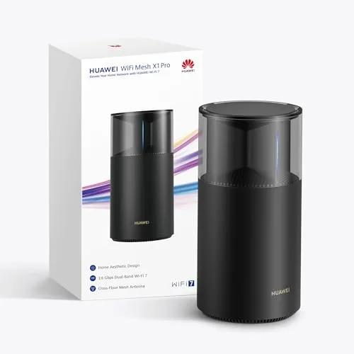 HUAWEI WiFi Mesh X1 Pro Router, 3,6 Gbit/s, Dualband WLAN 7, etagenübergreifende Netzantenne, Vier 2,5-GE-Anschlüsse, ästhetisches Design für zu Hause, Keine DSL-Funktion, Gaming, 30 Monate Garantie