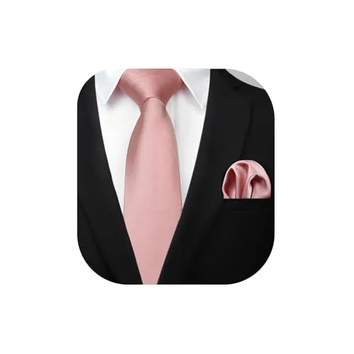Enlision Rosa Krawatte Herren Hochzeit Krawatten und Einstecktuch Set Einfarbig Seide Schlips mit Taschentuch Elegant