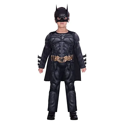 Dark Knight Rises Batman Kinderkostüm - Kostüme für Kinder von 3-4 Jahren, mit muskulösem Anzug, 3D-Details und abnehmbarem Umhang – ideal für Karneval oder Kostümpartys!