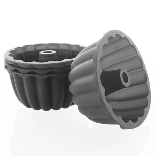 Coolinato - Silikon Backform Dessertform 500ml 4er Set Grau - Silikonformen für Pudding, Minikuchen & Desserts - Flexible Puddingform 16 cm backofenfest bis 230°C & antihaft inkl. tollen 4 Rezepten