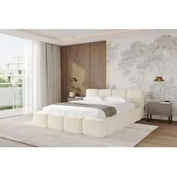 ALTDECOR Polsterbett mit Bettkasten - NATA-v1 - 200x200 Beige - Monolith 4 Bett mit Kopfteil, Boxbett, Doppelbett mit Stauraum - Beige