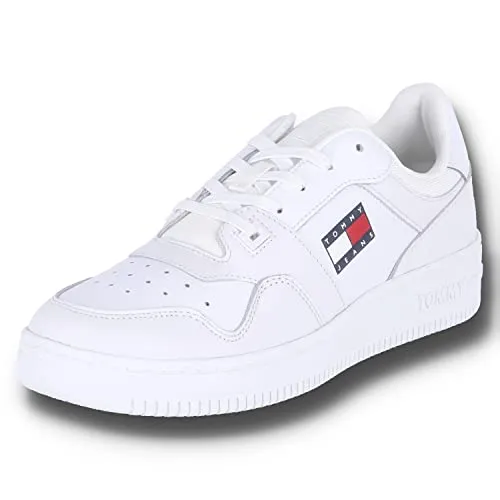 Tommy Jeans Herren Cupsole Sneaker Retro Basket Schuhe, Weiß (White) 44 - Herren-Sneaker mit premium Design aus hochwertigem Leder, ideal für Alltag und besondere Anlässe, bieten optimale Passform und angenehmes Tragegefühl.