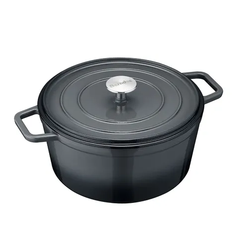 Berndes Bräter b.iron Schwarz Grau Ø 26 cm - Gusseisen-Bräter für alle Herdarten, ideal für schmackhafte Gerichte mit 5 l Fassungsvermögen und hervorragender Wärmespeicherung.