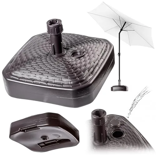 KADAX Sonnenschirmständer, Runder Schirmständer, Schirmhalter befüllbar mit Sand Wasser oder Kies, Ständer aus Kunststoff für Garten, Terrasse, Strand (Version 2 Quadrat, Braun)