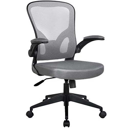 Ergonomischer Bürostuhl Drehstuhl Mesh Schwarz/Grau - Moderner Bürostuhl mit atmungsaktivem Mesh, klappbaren Armlehnen und stufenlos einstellbarer Sitzhöhe. Ideal für komfortables Arbeiten im Büro.