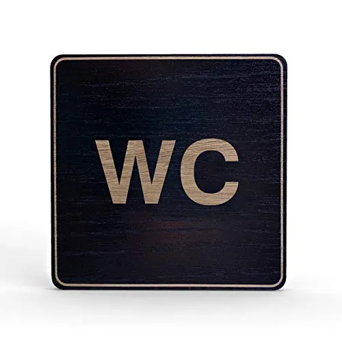 Betriebsausstattung24 Holz-Türschild Piktogramm WC Toilette - Hinweisschild aus Eichenfurnier - eckig 10x10 cm, schwarz - Für Ihre Tür & Wand - Inkl. Klebepad