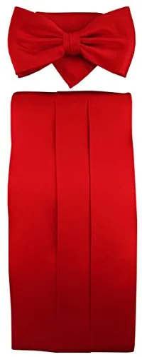 TigerTie Kummerbund + Einstecktuch + Fliege in verkehrsrot - 100% reine Seide Schärpe Leibbinde