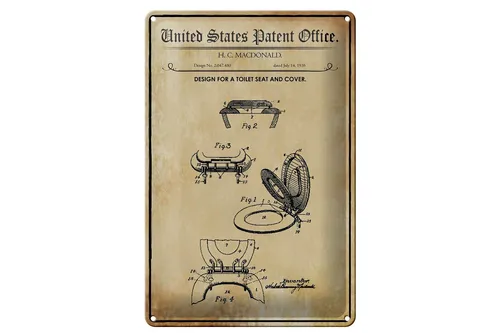 Blechschild Patent 20x30 cm Entwurf für einen Toilettensitz und Deckel Schild