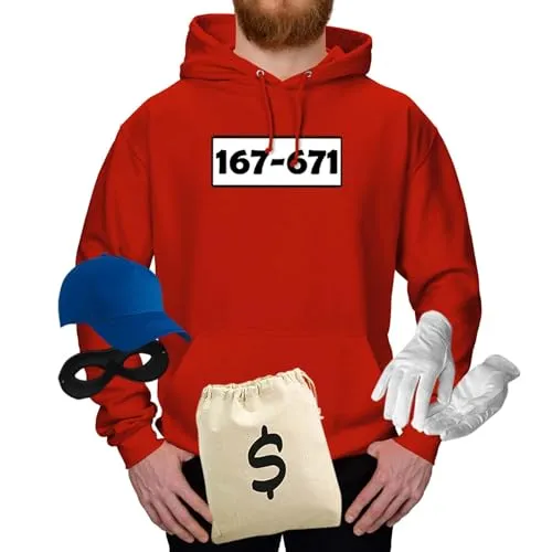 Jimmys Textilfactory Hoodie Panzerknacker Karneval Kostüm Set Deluxe XS-5XL Herren Verkleidung Fasching Rosenmontag Karnevalszug, Größe:L, Set: deluxe+, Logo: Standard-Nr