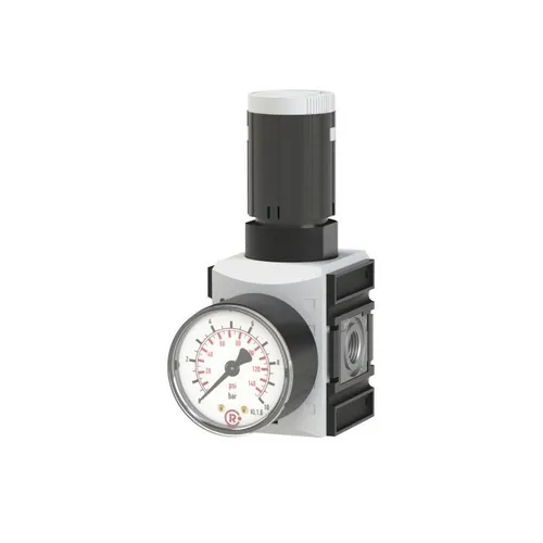 Druckregler FUTURA mit Manometer - Druckluftzubehör für präzise Druckregelung, inklusive Manometer und einem Regelbereich von 0,5 - 16 bar, ideal für professionelle Anwendungen.