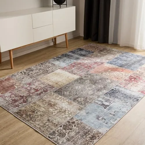 benuta Basic Waschbarer Teppich George - Multicolor 80x150 cm - Teppich im Vintage-Style, maschinenwaschbar bei 30°, ideal für Haushalte mit Kindern und Haustieren, mit rutschfester Rückseite für sicheren Halt.