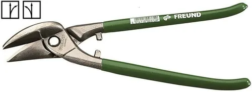 Freund Blechschere Idealschere rechts - Klempnerwerkzeuge mit optimaler Schneidführung, ideal für Dachdecker. Schneidet bis zu 1,2 mm Zink- und 0,8 mm Edelstahlbleche, mit isolierten Griffen für mehr Sicherheit.