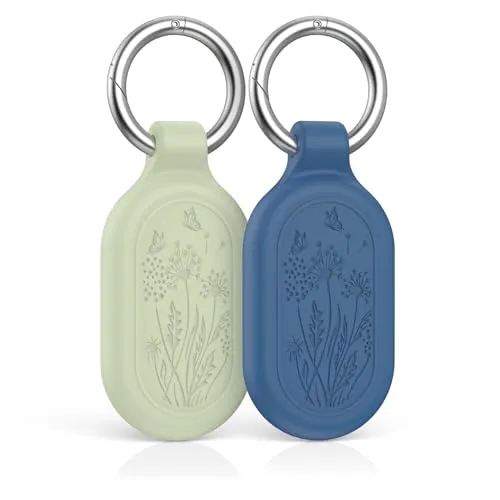 [2 Stück] Halterung für Galaxy Smarttag2, MOWYEOK Silikon GPS Tracker Verstecktes wasserdichtes Halterung, Mit Schlüsselanhänger, Geeignet für Schlüssel, Geldbörse, Gepäck（Blau + Grün）