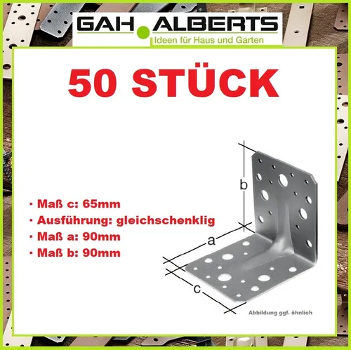 STÜCK GAH Schwerlast Winkelverbinder 90 x 90 x 65 mm - Winkel & Holzverbinder, verzinkt und robust für höchste Stabilität in Bauprojekten, ideal für schwere Konstruktionen.