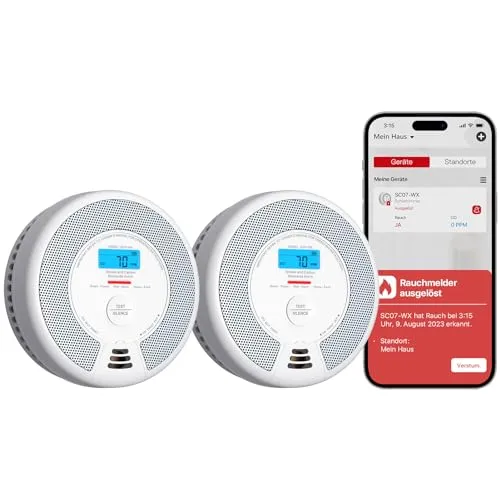X-Sense WLAN-Rauch- und Kohlenmonoxidmelder SC07-WX, 2er Set - Smart Kombinationsmelder mit austauschbarer Batterie, präzise Erkennung und App-Kontrolle für maximale Sicherheit in Ihrem Zuhause.