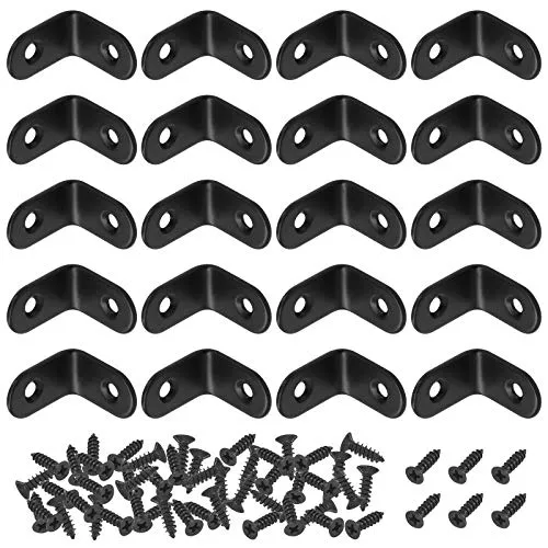 Mardatt 20 Sets 25 x 25 mm Edelstahl Schwarz L-Halterungen Eckstreben Rechtwinklige Klammern Schwerlast mit Befestigungsschrauben für Holz Regal Stuhl Schrank Möbel Halterungen