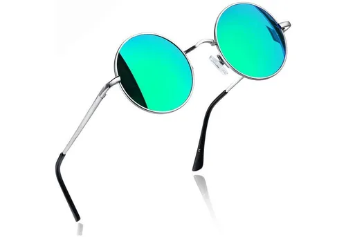 LuxusKollektion Retrosonnenbrille Sonnenbrille Rund A02-silber Grün Verspiegelt Wie die Bilder