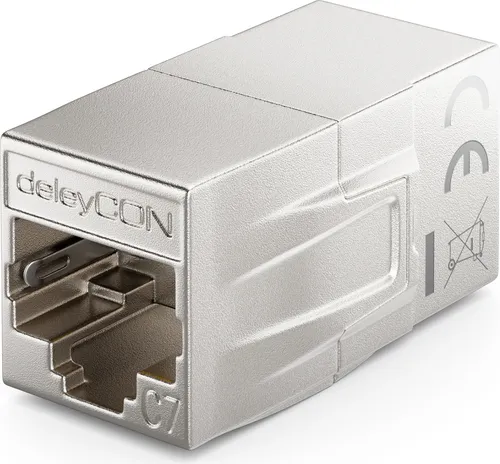 deleyCON CAT 7 Kupplung Verbinder Adapter Metall Patchkabel LAN DSL Ethernet RJ45 Verlängerung 2x RJ45 Buchse 600 MHz 10Gbps Silber