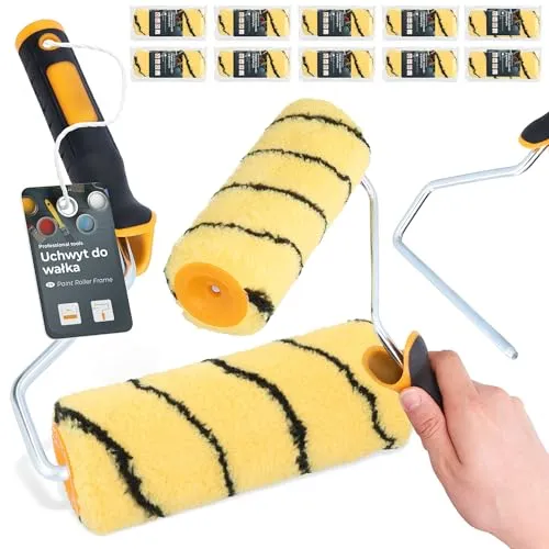 10x Farbroller 18 cm Farbwalze Ersatzrolle Malerrolle Lackierrolle Fassadenfarbe Wand Set mit Farbrollerbügel Bügel Malerbedarf Anstricharbeiten Renovierung