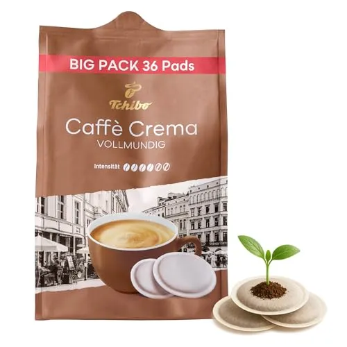 Tchibo Caffè Crema Vollmundig - 36 Pads - Kaffeekapseln & Pads mit vollmundig-aromatischem Geschmack und samtiger Crema, ideal für alle Pad-Maschinen und aus industriell kompostierbarem Material.