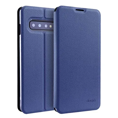 doupi Flip Case für Samsung Galaxy S10, Deluxe Schutz Hülle mit Magnetischem Verschluss Cover Klappbar Book Style Handyhülle Aufstellbar Ständer, dunkel blau