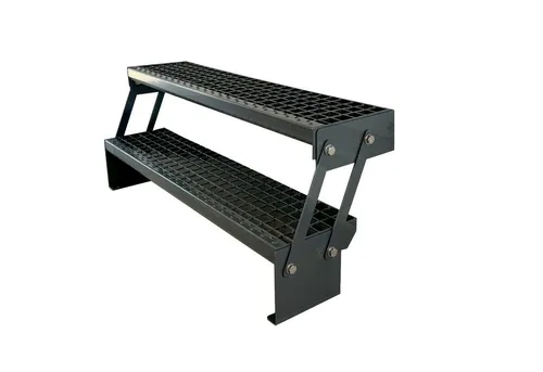 Kaminbau Mierzwa Außentreppe Premium Treppe Anthrazit, Verstellbar 30-43 cm - Verstellbare Außentreppe aus feuerverzinktem Stahl für Geschosshöhen bis 43 cm. Wetterfest, rostfrei und mit rutschfesten Gitterroststufen. Ideal für Garten, Balkon und Terrasse.