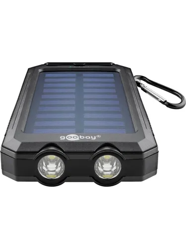 Goobay 49216 Outdoor Powerbank 8.0 - 8.000 mAh, robustes Design mit Solarpanel und Taschenlampenfunktion für Abenteuer in der Natur