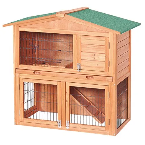 Wiltec 2 Etagen Nagerhaus – Zweistöckiger Hasenstall aus Fichtenholz - Kleintiergehege für draußen, bietet artgerechte Lebensbedingungen mit sicherem Rückzugsort und täglichem Auslauf für Kaninchen und Meerschweinchen.