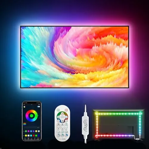 Daymeet LED TV Hintergrundbeleuchtung, 4M LED Streifen Fernseher für 55 bis 75 Zoll TV PC Monitor LED Strip, RGBIC Farbwechsel USB Musik Sync Steuerbar via App led fernseher beleuchtung