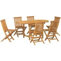 vidaXL 7-tlg Garten-Essgruppe aus massivem Teakholz - Gartentische aus robustem Teakholz, ideal für 6 Personen, UV-geschützt und wasserresistent für eine lange Lebensdauer im Freien.