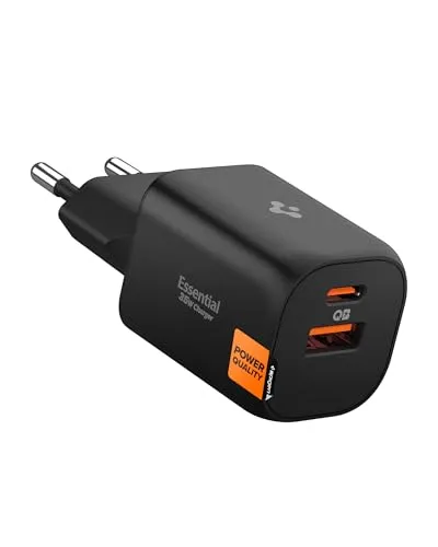 Spigen ArcStation Essential GaN 35W 2-Port USB-C Ladegerät, PPS Schnellladegerät, PD 3.0 Power Adapter für iPhone 17/16/15 Pro Max Air, Galaxy S25 Ultra, Pixel 10/9a/9/8a/8 Pro Fold XL, iPad - Schwarz