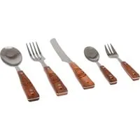 Petromax Camping Besteck 5-tlg. - Edelstahl Set - Kochutensilien für Abenteuer: 5-teiliges Edelstahl-Besteck mit Walnussholzgriffen, ideal für Camping und Draußen-Mahlzeiten.