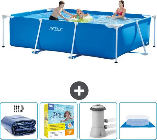 Intex-Schwimmbecken mit rechteckigem Rahmen – 300 x 200 x 75 cm – Blau – im Lieferumfang enthalten Sonnensegel