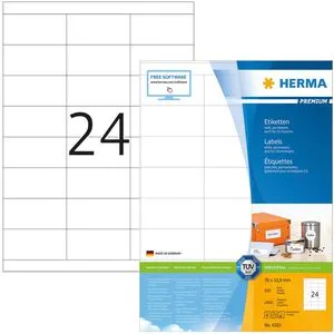 Herma Universaletiketten 4263 Premium, 70 x 33,8mm - 2400 Stück - Diverse H, ideal für Adressaufkleber mit garantierter staufreier Druckqualität und hoher Haftwirkung, nachhaltig produziert in Deutschland.