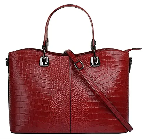 Henkeltasche CLUTY - Elegante Damenhandtasche im Croco-Look - Handtaschen aus 100 % Rindleder, Made in Italy. Mit zweigeteiltem Hauptfach und Bodennägeln für optimalen Schutz. Ideal für stilbewusste Frauen, die Funktionalität und Design schätzen.