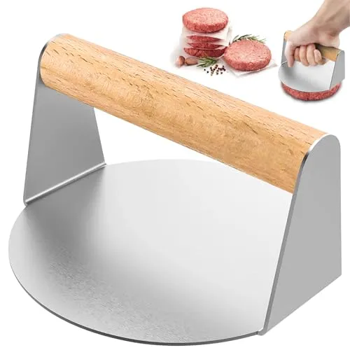 Burgerpresse, 5,5 Zoll Round Edelstahl Smash Burger Press, Burger Smasher mit Hitzeabweisendem Griff, Hamburgerpresse, Burgerpresse Grillzubehör für Steaks, Burger, Speck, Würstchen, Flat Top Grill