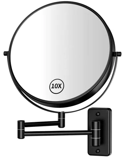 Gospire Kosmetikspiegel Wandmontage 9 Zoll Doppelseitiger Wandspiegel Rasierspiegel Schminkspiegel mit Normal und 10 Fach VergroBerung,360°Schwenkbar,verchromt für Badezimmer, Kosmetikstudio,Hotel