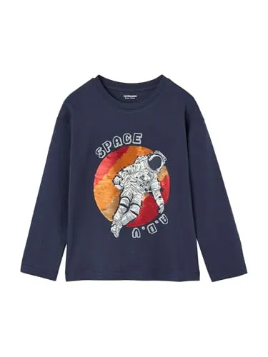 Vertbaudet Jungen Shirt mit Langen Ärmeln und Wende-Pailletten Marine 98/104