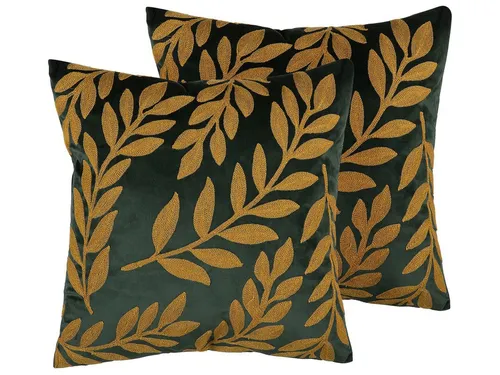 Dekokissen 2er Set MISTLETOE aus Samtstoff in gold von Beliani