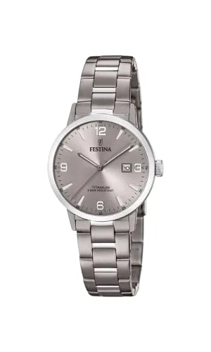 FESTINA F20436/2 Damenuhr Titan in Grau und Silber - Elegante Titan-Damenuhr mit grauem Ziffernblatt und Datumsanzeige. Wasserdicht bis 5 ATM, ideal für den täglichen Gebrauch und besonders leicht mit nur 49g.