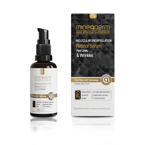 Mineaderm Retinol Serum hochdosiert mit Hyaluronsäure, Vitamin C & Ceramiden – Anti-Falten & Aufhellende Pflege für Glattere, Strahlende Haut – 30 ml