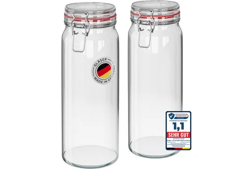 Wellgro Vorratsglas Einmachgläser mit Bügelverschluss, 2-tlg - Vorratsgläser mit Bügelverschluss – Luftdicht und stilvoll für die Aufbewahrung von Lebensmitteln. Ideal für Marmeladen, Müsli oder Fermentierung. Hergestellt aus hochwertigem, geschmacksneutralem Glas.