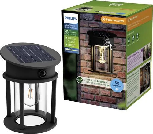 Philips LED Geri 929004633001 - Solar-Außenwandleuchte mit Bewegungsmelder - Lampen: Nachhaltige Solar-LED-Leuchte mit Bewegungsmelder, IP44 Schutzklasse für den Außenbereich und elegante Designs, ideal für Eingangsbereiche.