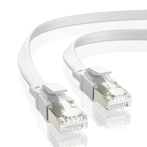 BAHIWOM Cat8 Ethernet LAN Kabel 5M,40Gbps/2000Mhz Flach RJ45,Weiß