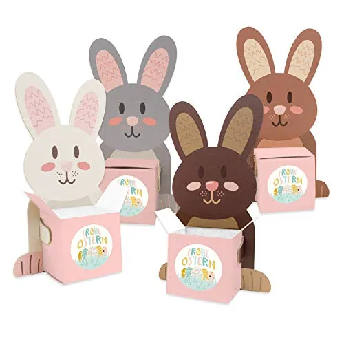 itenga Osternest 4X Geschenkverpackung Osternester Hasenbande Osterhase mit Sticker Frohe Ostern Verpackung und Dekohase