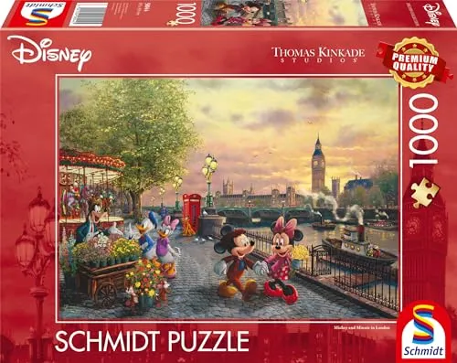 Schmidt Spiele 58044 Thomas Kinkade, Disney, Mickey & Minnie in London, 1000 Teile Puzzle