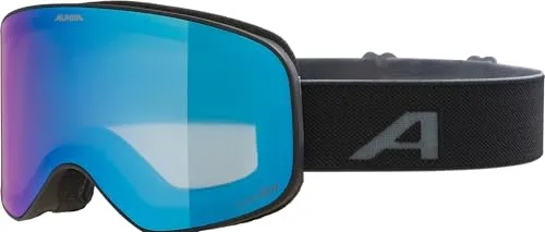 Alpina Slope Q-lite Schneebrille schwarz matt mit blauer Spiegelscheibe (34) - Herren & Unisex Skibrillen mit kontrastverstärkender Q-LITE Technologie für optimale Sicht und 100% UV-Schutz, ideal für Snowboarder und Skifahrer.