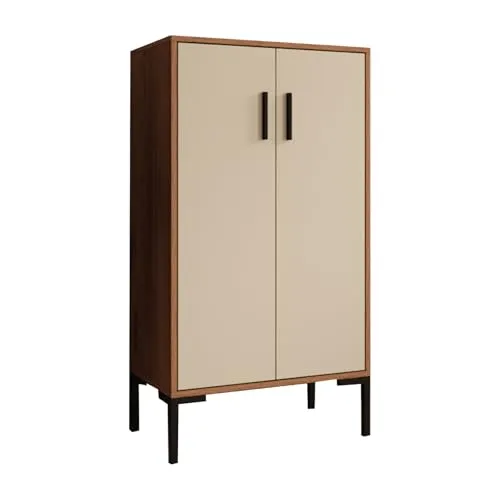 MB Muebles Bonitos | Sideboard Wohnzimmer möbel | Aufbewahrungsschrank | Kleiner Schränk | Breite 60 x Höhe 110,5 x Tiefe 30 cm | Modern | Farbe Walnuss und Beige | Lander L17