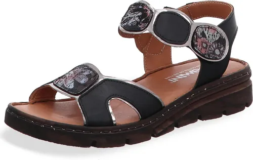 Gemini Sandaletten in Schwarz, Gr. 39 - Elegante Damen Sandaletten aus Leder mit stilvollem Klettverschluss und 3,5 cm Keilabsatz. Ideal für komfortable Wanderungen und Freizeitaktivitäten.
